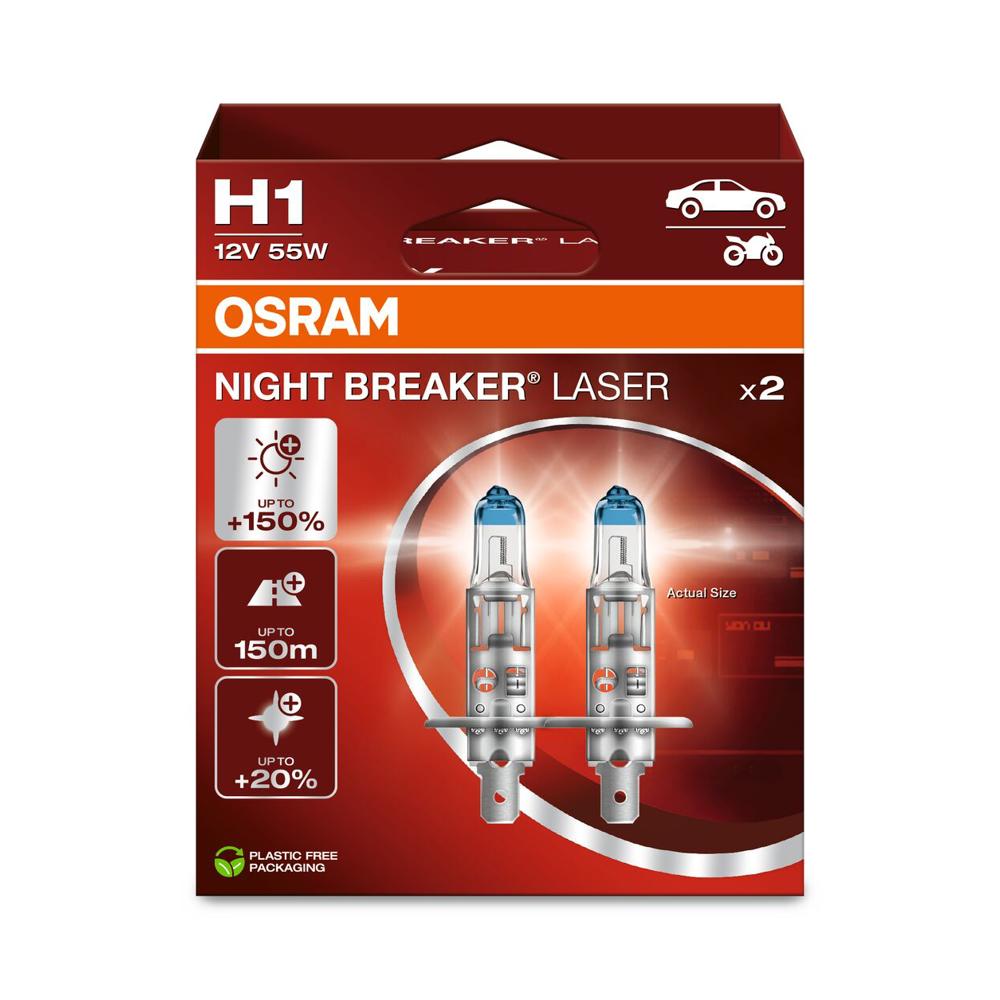 SET 2 BECURI 12V H1 55 W NIGHT BREAKER LASER NextGen +150% OSRAM